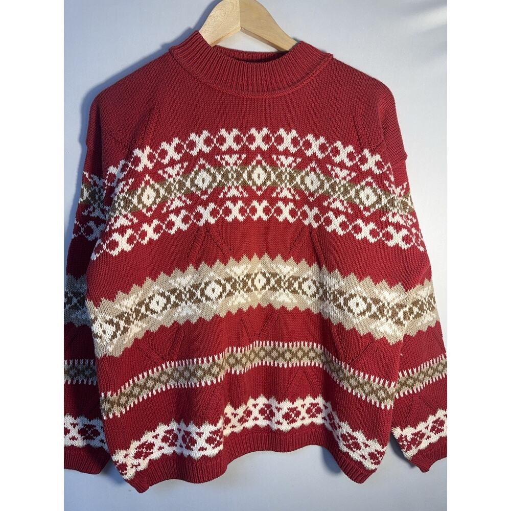 Vintage Eddie Bauer Sweater Fair Isle Nordic‎ USA Made Cotton M